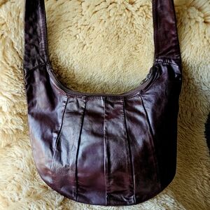 Vintage 1980s Burgundy Brown Leather Hobo MOON-SHAPED Bag